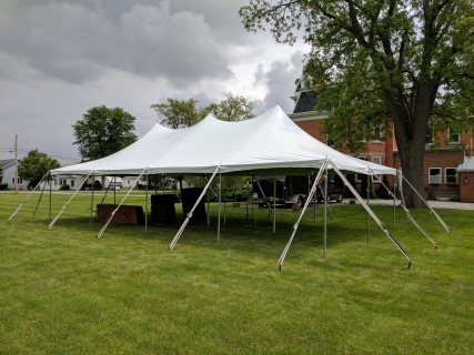 Wedding Reception - 20' x 40' Tent, Wooden Chairs, Bistro Tables, Rectangular Tables.