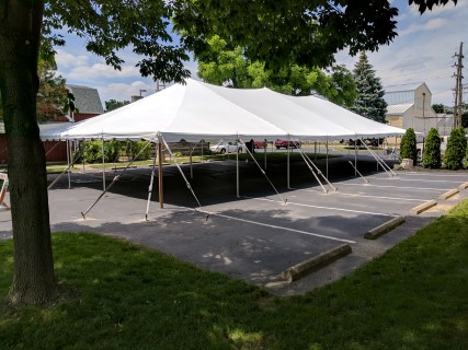 Wedding and Reception at Hancock Historical Museum - 40' x 80' Tent on Asphalt.