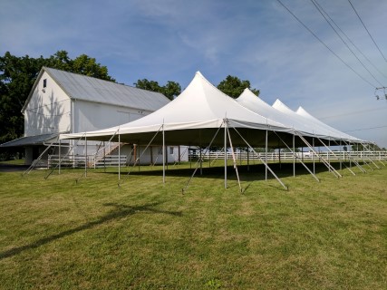 Outside Wedding Reception at Scarlet Oaks Estate - 40' x 100' Tent, Pasture Next to Barn.