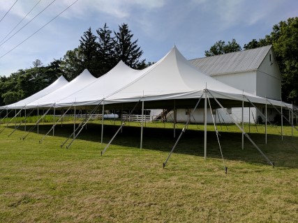 Outdoor Wedding Reception at Scarlet Oaks Estate - 40' x 100' Tent, Field Next to Barn.