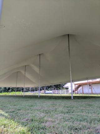 Outdoor Wedding Reception at Scarlet Oaks Estate - 40' x 100' Tent, Field Next to Barn.