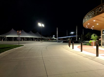 Red Cross Fundraiser at the Marathon Center for the Performing Arts - 10' x 10' Pop-up Tents, 40' x 100' Tent, 20' x 40' Tent, Rectangular Tables, Steel Chairs, Stage, Tent Lights.