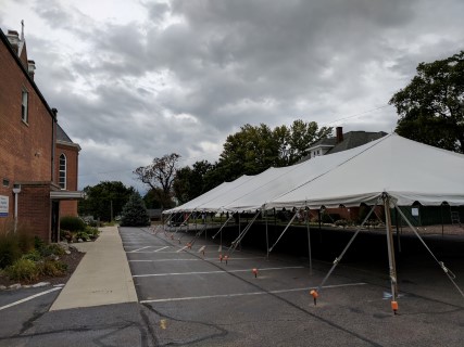 Church Festival - 40' x 120' Tent in Parking Lot with Lighting.