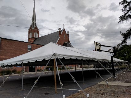 Church Festival - 40' x 120' Tent in Parking Lot with Lighting.